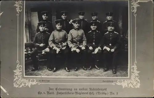 Foto Regiment Ak Rekruten Sp. 8. Batt. Fußartillerie Regt. No. 3, Deutsche Soldaten in Uniformen