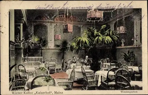 Ak Mainz am Rhein, Wiener Kaffee Kaiserhof, Innenansicht, Wintergarten