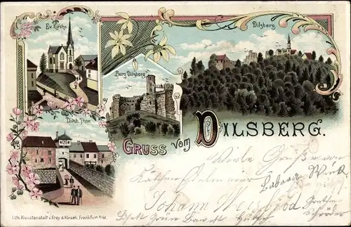 Litho Dilsberg Neckargemünd am Neckar, Burg, evangelische Kirche, Tor