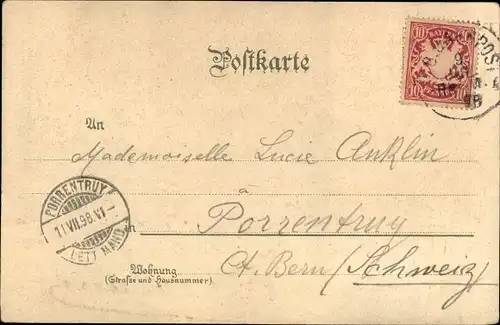 Mondschein Litho Freising in Oberbayern, Stadtansicht