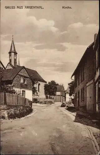 Ak Argenthal im Hunsrück, Straßenpartie mit Kirche