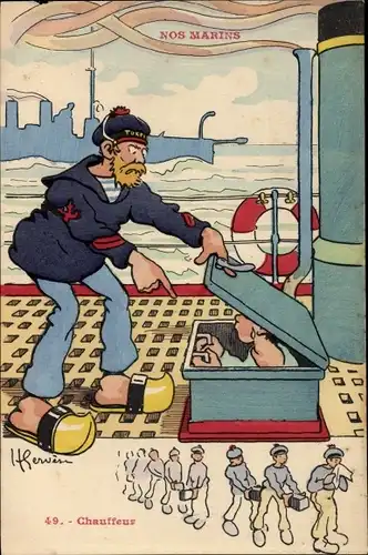 Künstler Ak Gervere, Nos Marins, Chauffeur, Marinesoldaten, Rettungsring