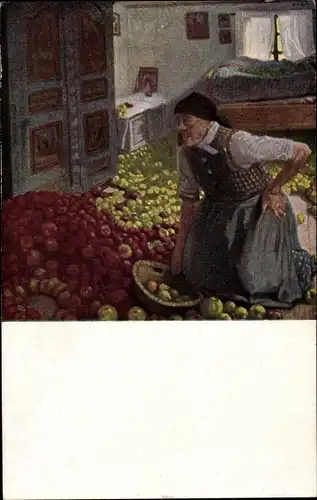 Künstler Ak Eichler, R. M., Die Apfelkammer, alte Frau, Jugend Postkarte