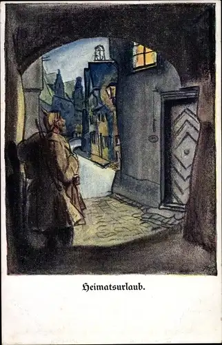 Künstler Ak Heimatsurlaub, Soldat vor seinem Haus, Lustige Blätter Nr. 62