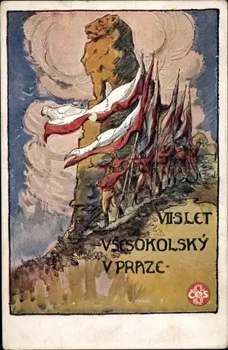 Künstler Ak VII. Slet Vsesokolsky v Praze 1920, Ceske Obce Sokolske, Turnfest