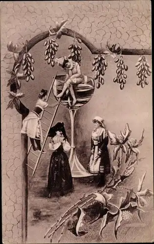 Ak Wein, Frauen in Tracht, Weinglas, Leiter