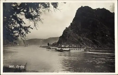 Ak Sankt Goarshausen am Rhein, Loreley, Salondampfer