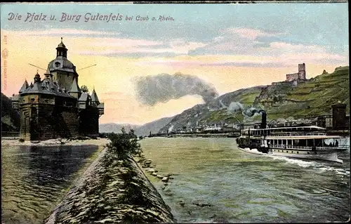 Ak Caub Kaub am Rhein, Burg Gutenfels, Pfalz, Salondampfer