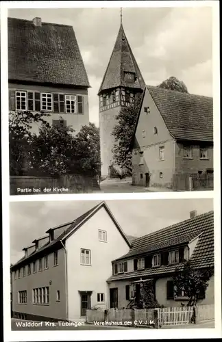 Ak Walddorf Walddorfhäslach in Württemberg, Kirchpartie, Vereinshaus des CVJM