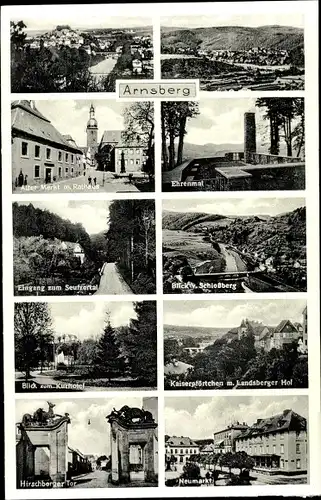 Ak Arnsberg im Sauerland Westfalen, Totale, Ehrenmal, Kaiserpförtchen m. Landsberger Hof