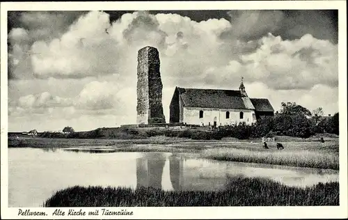 Ak Insel Pellworm Nordfriesland, Alte Kirche mit Turmruine