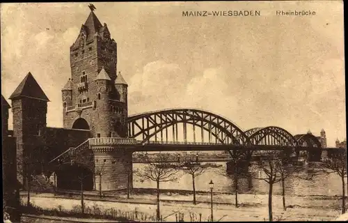 Ak Mainz am Rhein, Rheinbrücke Mainz-Wiesbaden