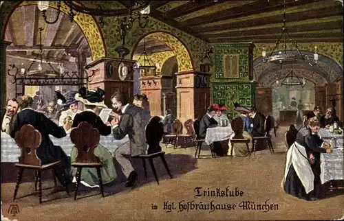 Künstler Ak München, Königl. Hofbräuhaus, Trinkstube