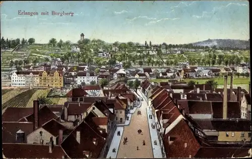Ak Erlangen in Mittelfranken Bayern, Blick auf die Stadt mit Burgberg
