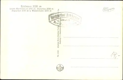 Ak Garmisch Partenkirchen in Oberbayern, Berggasthof Eckbauer gegen Hochblassen, Alpspitze