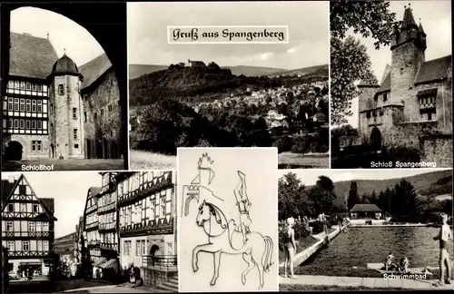 Ak Spangenberg in Hessen, Schloss Spangenberg, Gesamtansicht, Schloßhof, Schwimmbad