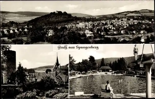 Ak Spangenberg in Hessen, Schloss Spangenberg, Gesamtansicht, Schwimmbad