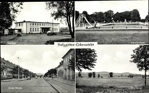 Ak Lebenstedt Salzgitter in Niedersachsen, Bahnhof, Berliner Str., Schwimmbad, Lichtenberge