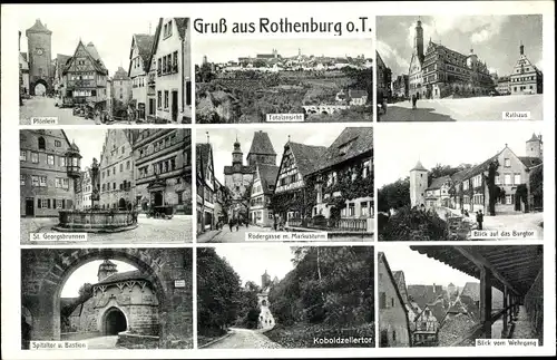 Ak Rothenburg ob der Tauber Mittelfranken, Am Spitaltor, Gesamtansicht, Rathaus, Rödergasse, Burgtor