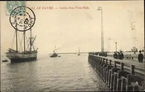 Ak Le Havre Seine Maritime, Sortie d'un Trois Mats