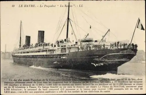 Ak Le Havre Seine Maritime, Le Paquebot La Savoie, Dampfer, French Line, CGT