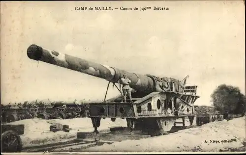 Ak Mailly le Camp Aube, Canon de 340 m/m Berceau