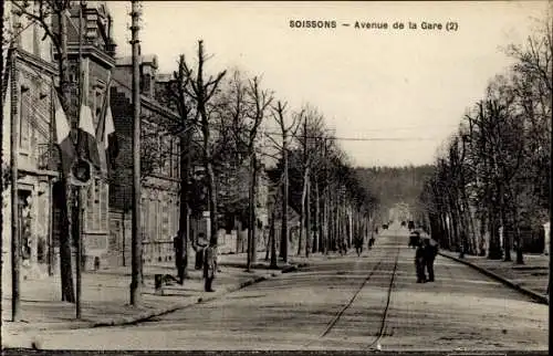 Ak Soissons Aisne, Avenue de la Gare