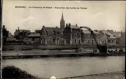 Ak Soissons Aisne, Le Faubourg St-Waast, Vue prise des bords de l'Aisne