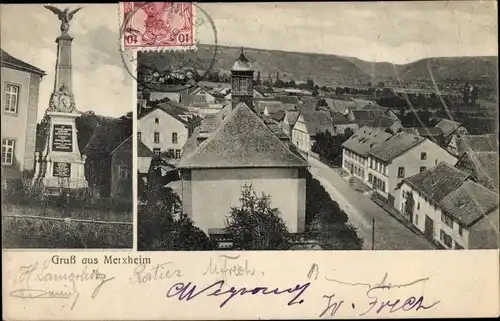 Ak Merxheim an der Nahe, Kriegerdenkmal, Blick auf den Ort