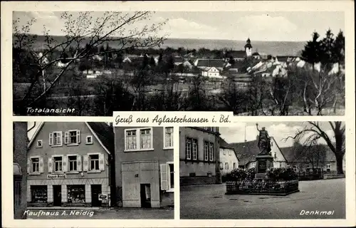 Ak Aglasterhausen in Baden, Denkmal, Kaufhaus, Totalansicht