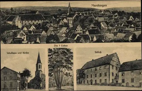 Ak Merchingen Ravenstein in Baden, Schloss, die 7 Eichen, Schulhaus, Kirche, Totalansicht