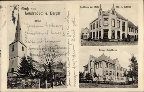 Ak Laudenbach an der Bergstraße, Gasthaus zur Rose, Kirche, Schulhaus