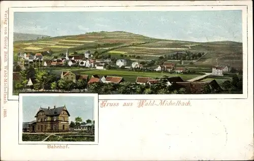 Ak Waldmichelbach Wald Michelbach im Odenwald Hessen, Bahnhof, Blick auf den Ort