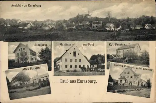 Ak Eurasburg Oberbayern, Schule, Gasthaus zur Post, Gemischtwarenhandlung, Forstamt