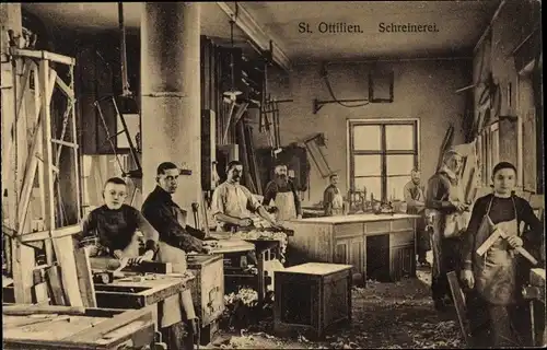 Ak Eresing in Oberbayern, Erzabtei Sankt Ottilien, Schreinerei, Innenansicht