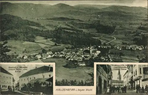 Ak Hauzenberg im Bayerischen Wald, Geschäftshaus, Gasthof, Blick auf den Ort