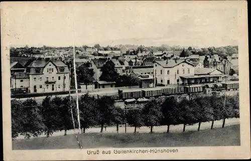 Ak Hünshoven Geilenkirchen in Nordrhein Westfalen, Blick auf den Ort, Bahnhof, Gleisseite