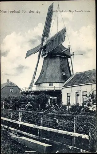 Ak Nordseebad Norderney Ostfriesland, Windmühle bei der Napoleon Schanze