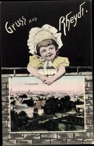 Passepartout Ak Rheydt Mönchengladbach am Niederrhein, Totalansicht der Ortschaft, Mädchen
