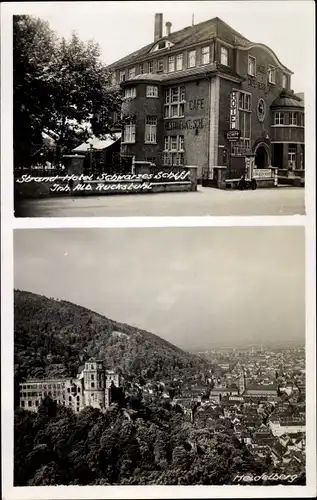 Ak Heidelberg am Neckar, Strandhotel Schwarzes Schiff, Totalansicht, Schloss
