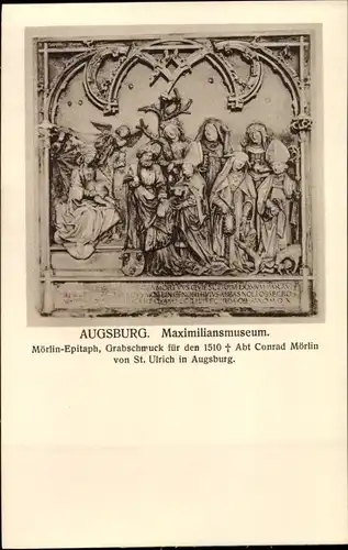 Ak Augsburg in Schwaben, Maximilianmuseum, Mörlin-Epitaph, Grabschmuck