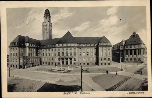Ak Buer in Westfalen Gelsenkirchen Ruhrgebiet, Rathaus, Töchterschule