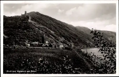 Ak Wellmich am Rhein Sankt Goarshausen, Blick auf den Ort