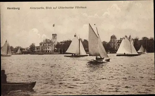 Ak Hamburg Nord Uhlenhorst, Blick auf Uhlenhorster Fährhaus, Segelboote