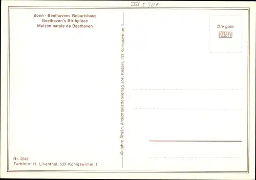Ak Bonn am Rhein, Beethovens Geburtshaus