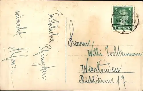 Ak Glückwunsch Pfingsten, Maikäfer auf einer Wippe, Kinder, Birkenzweig