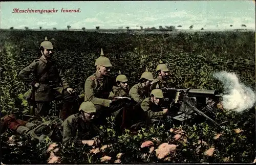 Ak Maschinengewehr feuernd, deutsche Soldaten, 1. WK