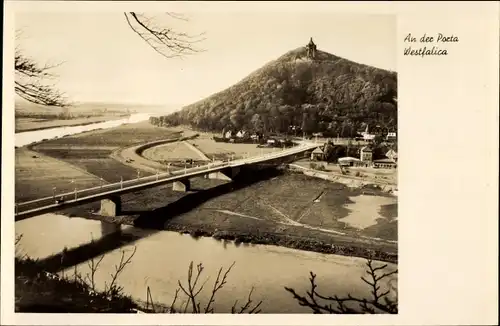 Ak Porta Westfalica an der Weser, Kaiser-Wilhelm-Denkmal, Weserbrücke