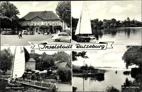 Ak Ratzeburg im Herzogtum Lauenburg, Markt, Fischerei, beim Wasserturm, See