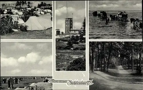 Ak Sahlenburg Cuxhaven in Niedersachsen, Wattwagen, Strandpartie, Waldweg, Turm